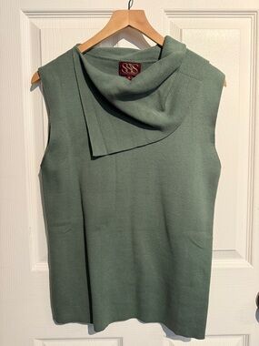SSYS Green Sleeveless Cowl Neck Women's Sweater